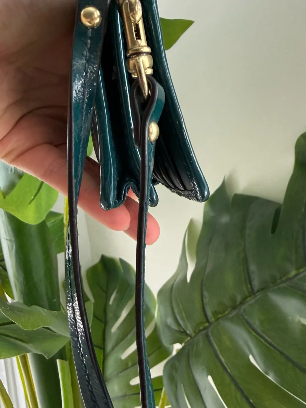 Coach Patent Zip Wristlet in Teal Blue
